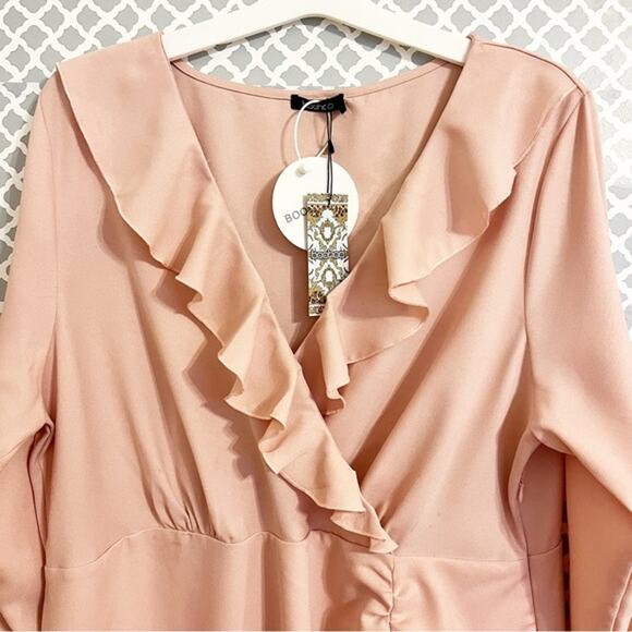 BOOHOO Ruffle Hem Faux Wrap Dress, Rose, 18, NWT! - Picture 5 of 9